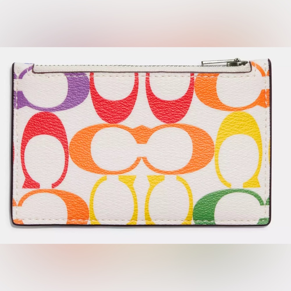🌈🌈 NWT COACH Zip Card Case In Rainbow Signature Canvas 🌈🌈
